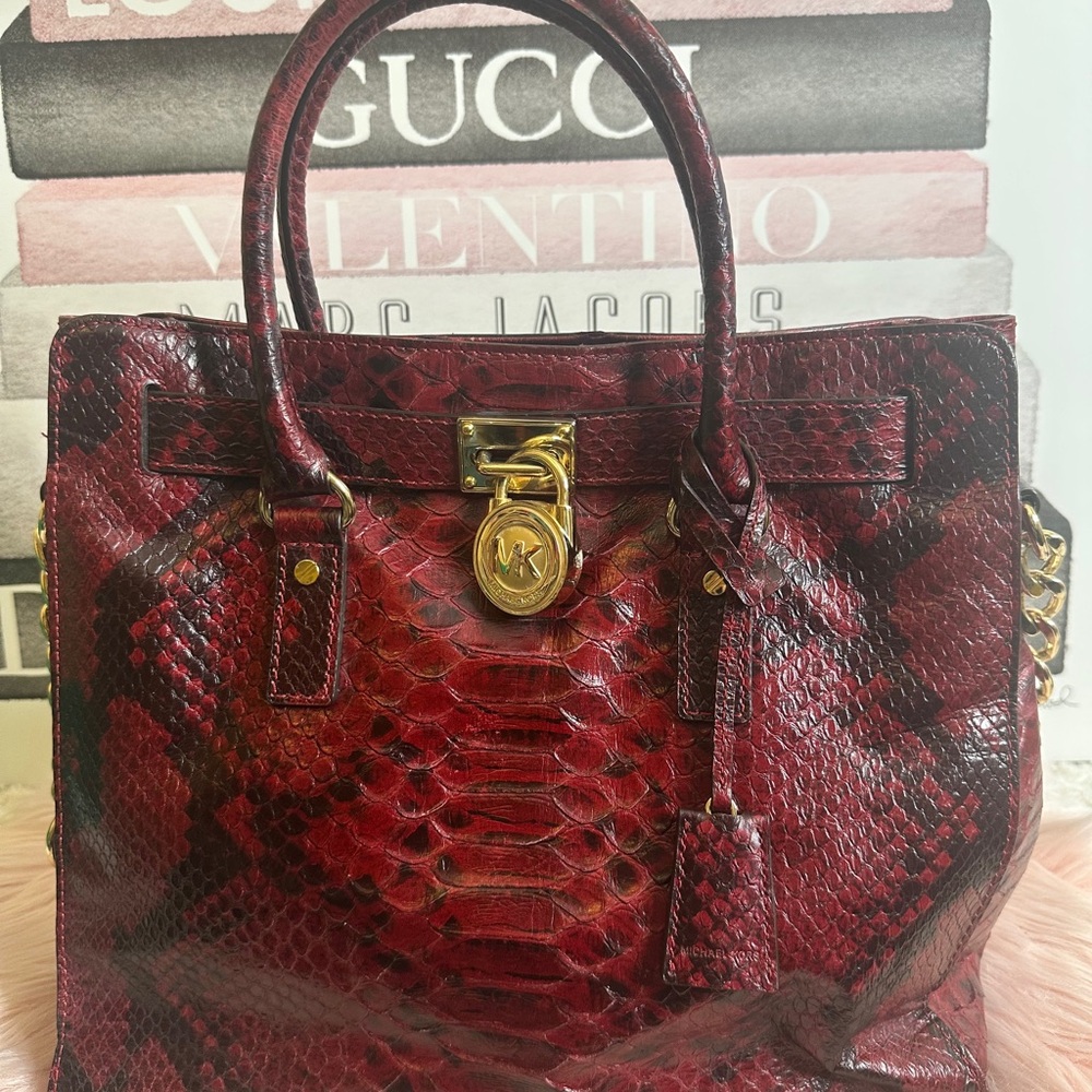 Michael Kors Red Python-Embossed Leather Tote - image 6